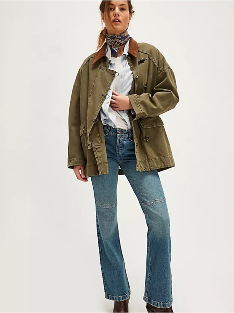 We The Free Blue Denim Jeans Yellowstone Flora Low Rise Bootcut Flap Pocket 25